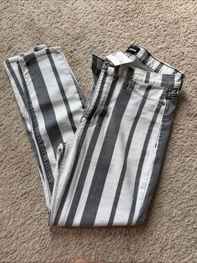 Hudson Vertical Stripe High-Rise Jeans - Black & White